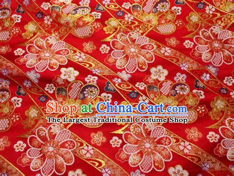 asian traditional baldachin classical sakura maple pattern red brocade fabric japanese kimono