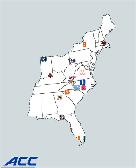 Acc College Football Stadiums Teams Location Tracking Map 24x18