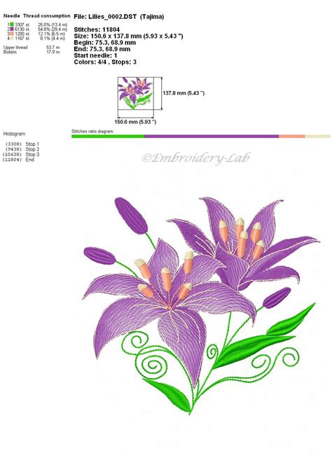 Lilies Machine Embroidery Design For Jacket Lilies Pattern Pes Etsy