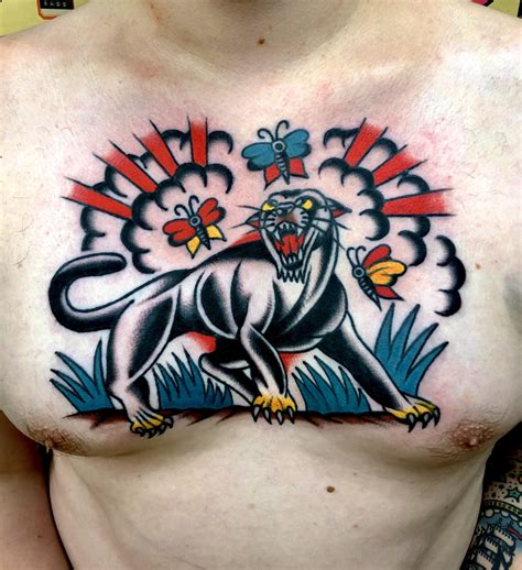 Panther Chasing Butterflies On The Chest By Me Nicholas Adam
