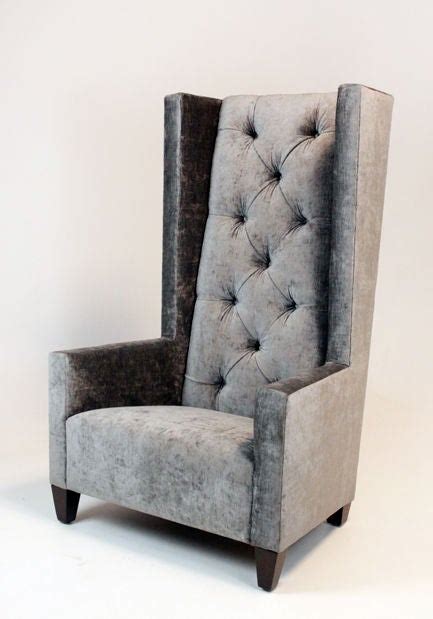 A tried and true ethan allen classic, this comfortable, casual, and modern chair features clean lines and an inviting cushioned back with plush roll arms. Single high back tufted gray silk velvet chair. at 1stDibs