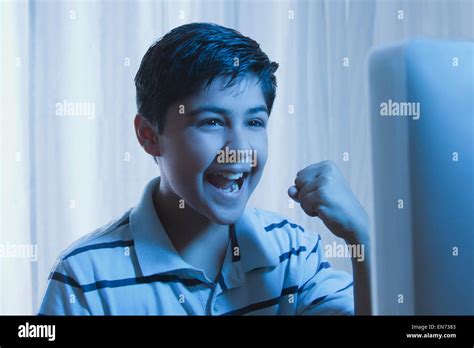 Young Boy Cheering Stock Photo Alamy
