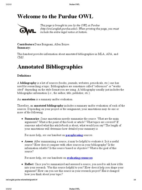 Owl English Purdue Edu Annotated Bibliography
