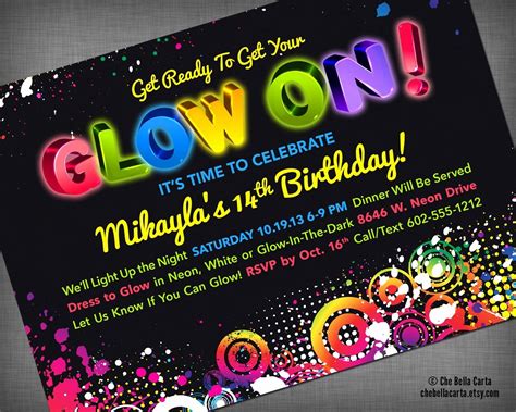 Neon Party Invite Template Sixteenth Streets