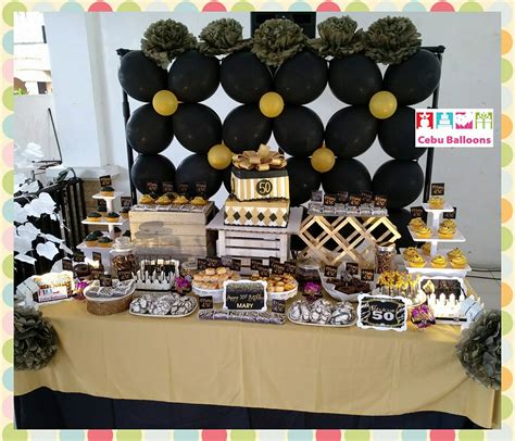 Elegant Black And Gold Themed Dessert Buffet For Marys 50th Birthday Cebu Balloons And Party