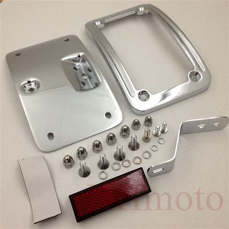 Htt Motorcycle Chrome Laydown Curved License Plate Bracket Tag Holder W