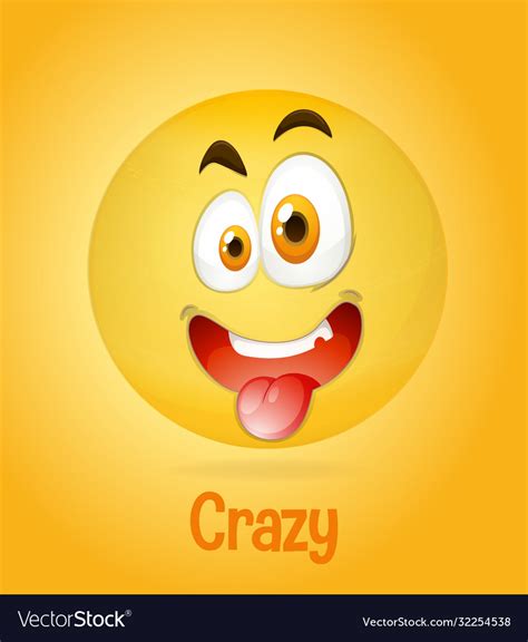 Crazy Faces Emoji With Its Description On Yellow Vector Image