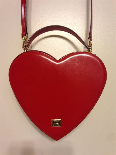 Moschino Vintage Red Heart Shaped Leather Handbag