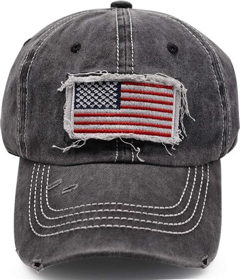 Mens American Flag Baseball Cap Embroidered Washed Adjustable