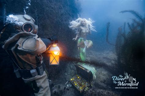 Underwater Photos Show A Mermaid And A Diver In A Real Wwii Diving Suit