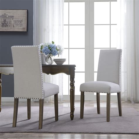 Shop vintage, contemporary, and antique dining chairs and side chairs online at pamono. BELLEZE Set of (2) Dining Chairs Linen Armless Nailhead ...