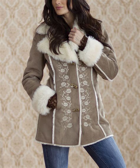Ash And Ivory Rose Embroidered Faux Fur Coat Womens Faux Fur Coat Faux