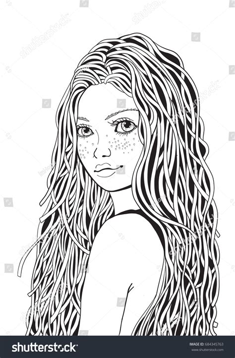 Cute Girl Coloring Book Page Adult Stock Illustration 684345763
