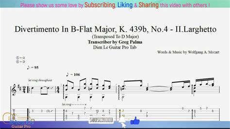 For Guitar Classical With TABs Mozart Divertimento In B Flat Major