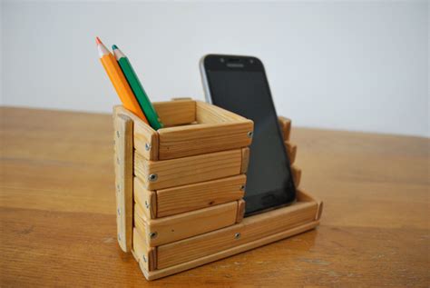 Phone holder Pencil holder Wooden holder Desktop phone holder | Etsy