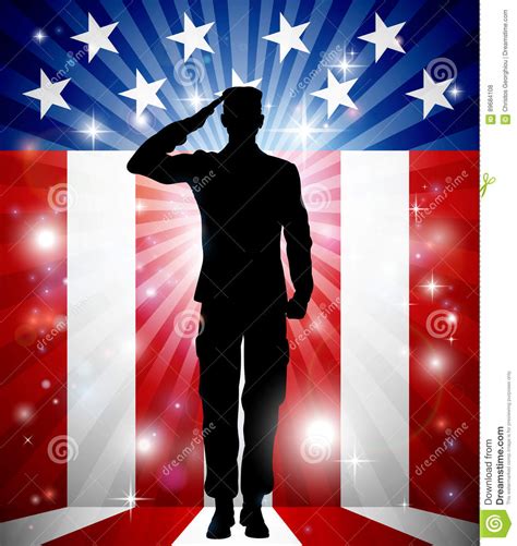 US Flag Military Soldier Saluting In Silhouette Cartoon ...
