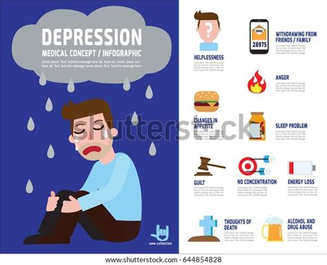 Depression Signs Symptoms Concept Infographic Sad Stock Vector Royalty