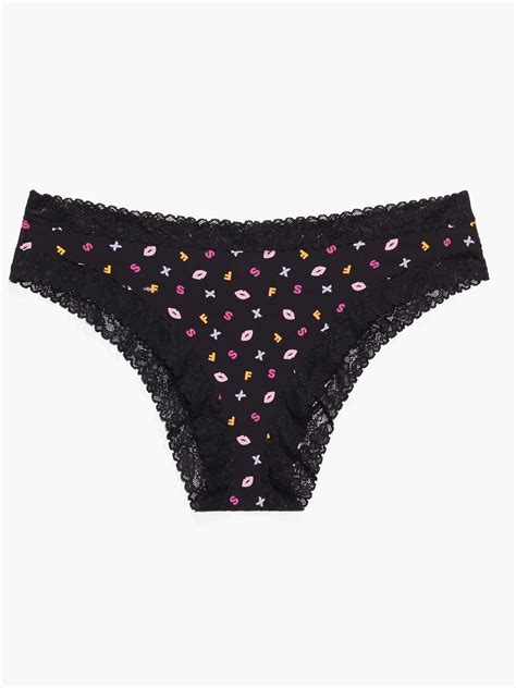 Cotton Essentials Lace Trim Cheeky Panty In Black And Multi Savage X Fenty