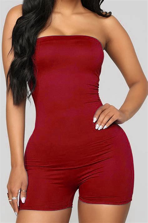Lovely Casual Basic Red One Piece Romperrompersjumpsuits
