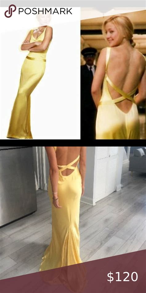 Silk Cache Yellow Dress Gown Kate Hudson Yellow Dress Backless Evening Gowns Dresses