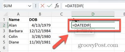 How To Calculate Age From Date Of Birth In Excel