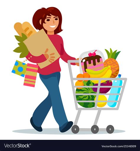 Woman With A Shopping Cart Buying Food Royalty Free Vector