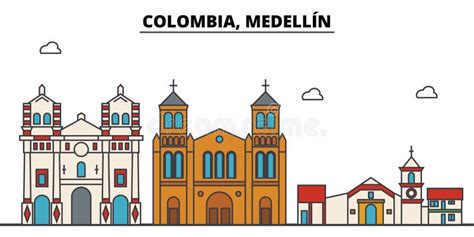 Colombia Medellin Flat Landmarks Vector Illustration Colombia