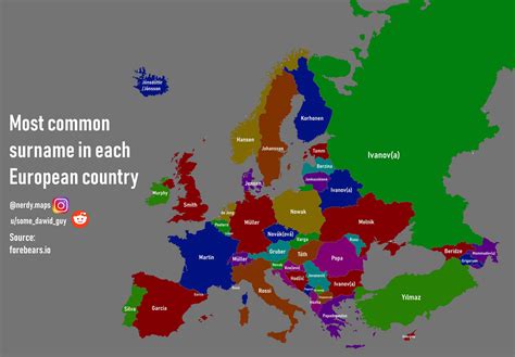 Most Common Surname In Each Eu Country Its Beautiful How The