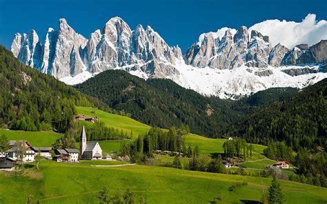 Funes Valley With Snow Capped Odle Dolomites Alto Adige South Tyrol