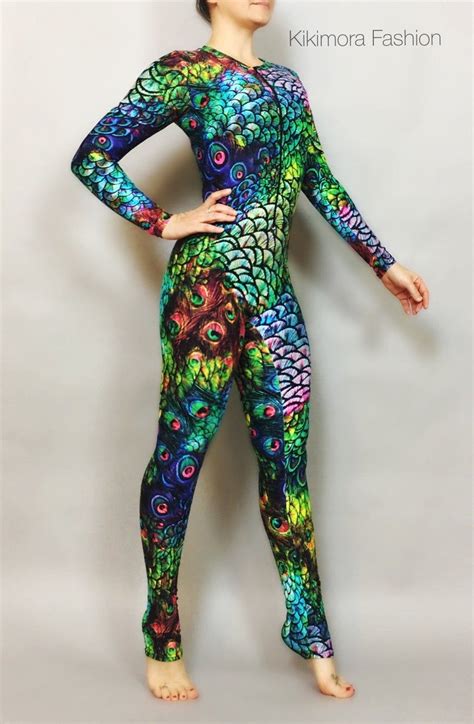 Peacock Print Spandex Catsuit Contortionist Unitard Etsy Sweden