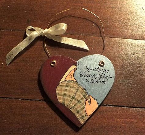 Tole Painted Wood Nativity Heart Ornament Etsy Wood Nativity Heart