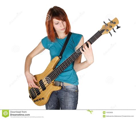 Redhead Girl Playing Bass Guitar Half Body Royalty Free