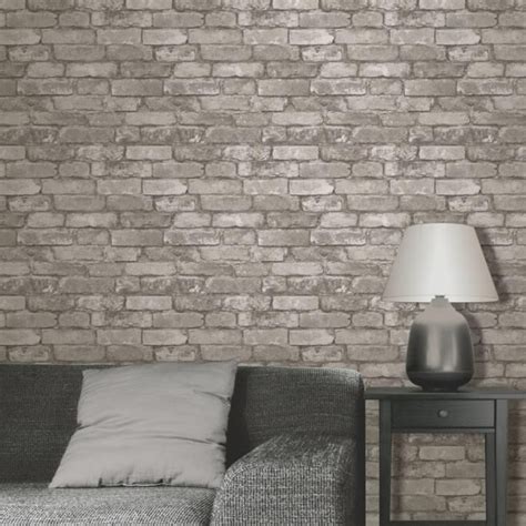 Fine Decor Rustic Brick Wallpaper In Silver Grey Fd31286