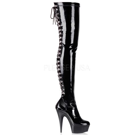Buy Pleaserusa Kinky Boots Delight 3063 Black Patent 6 Heel Stiletto Lace Up Back Thigh High