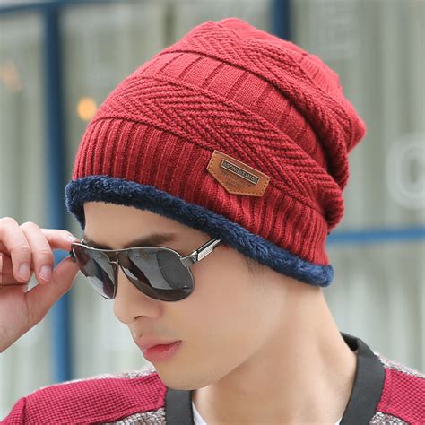 2019 Men'S Winter Hat Fashion Knitted Black Hats Fall Hat Thick And ...