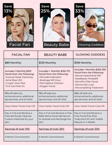Facial Club Membership Bella Reina Spa Beauty Products