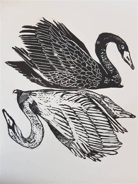 Duality Is An Original Hand Printed Linocut Of 2 Swans Etsy New