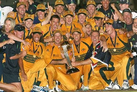 Cricketers The Australia Cricket Team Celebrate With The World Cup Trophy