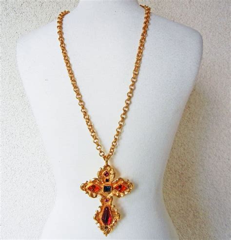vintage christian lacroix extra large baroque jeweled cross necklace pendant for sale at 1stdibs