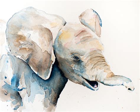Original Baby Elephant Nursery Painting Print 10x8 Wall Art Etsy