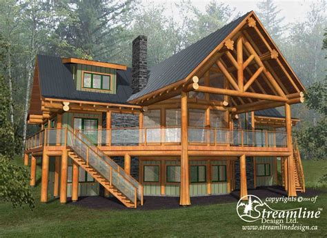 The timberlake home package is a spacious design with four main bedrooms plus a large living space over the garage which includes a rec room and two bunk rooms. Post and Beam Log Home Designs