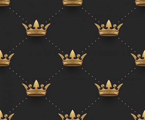 Premium Vector Seamless Gold Pattern With King Crowns On A Dark Black