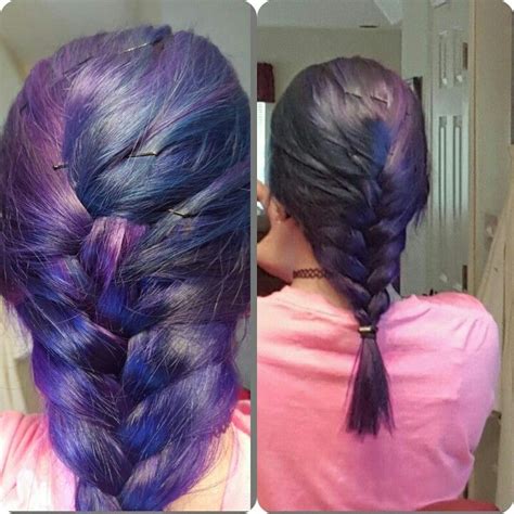 My Blue And Purple Hair First Time Doing A French Braid On Myself