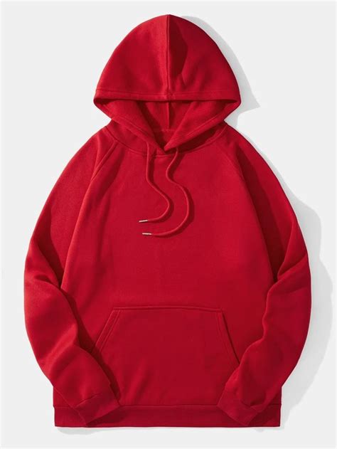 men kangaroo pocket drawstring thermal hoodie shein usa red hoodie outfit men red hoodie