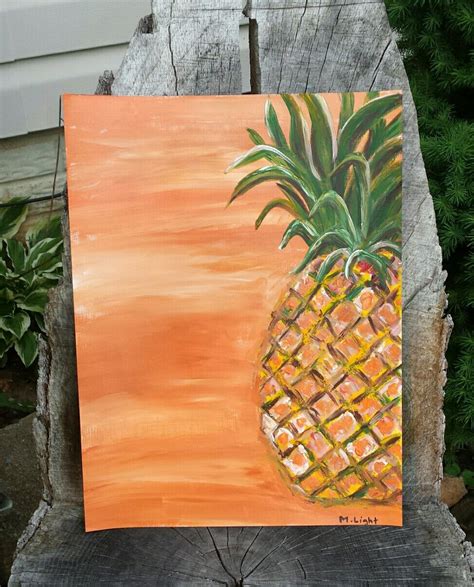 Pineapple On Canvas Acrylic Painting Pineapple Art Pineapple