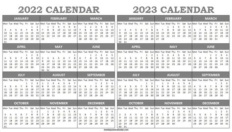 2022 2023 Printable Calendar With Holidays Two Year Calendar