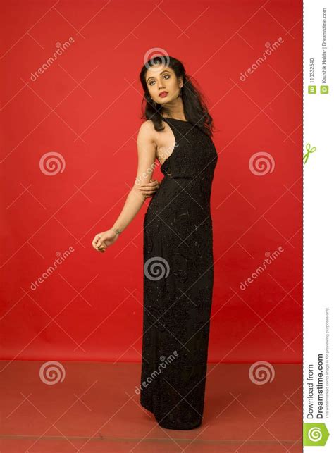 Beautiful Female Model In A Hi Fashion Black Gown Stock Photo Image