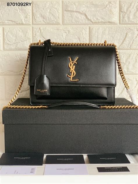 Yves Saint Laurent Black Purse With Gold Chain