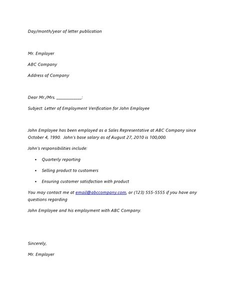 Printable Employment Verification Letter Template Wor Vrogue Co