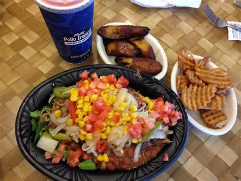 Tropi Chop Bowl With Waffle Fries Sweet Plantains And Drink Picture Of Pollo Tropical